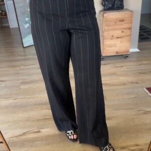 Giorgio Armani Wool Cashmere Blend Black Pinstripe Wide Leg Trousers